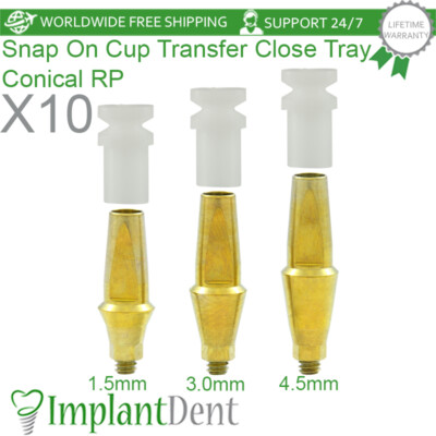 10x Dental Anatomic Snap-On Transfer Prosthetic RP Conical Hex System 2.65mm
