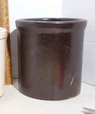 Antique Primitive Brown Albany Glaze Half Gallon Stoneware Crock 6.5” Ohio