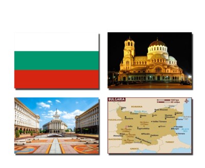 4er Set Bulgarien Kühlschrankmagnete - Flagge, Karte und Wahrzeichen Sehenswürdigkeiten