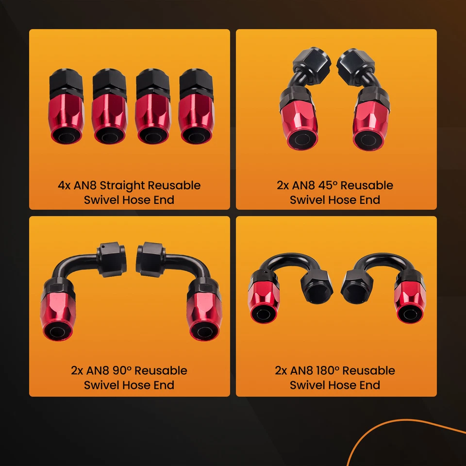 AN8 8AN Fitting Stainless Steel Nylon Braided Oil Fuel Hose Line 16Feet Kit - Image 2 of 4