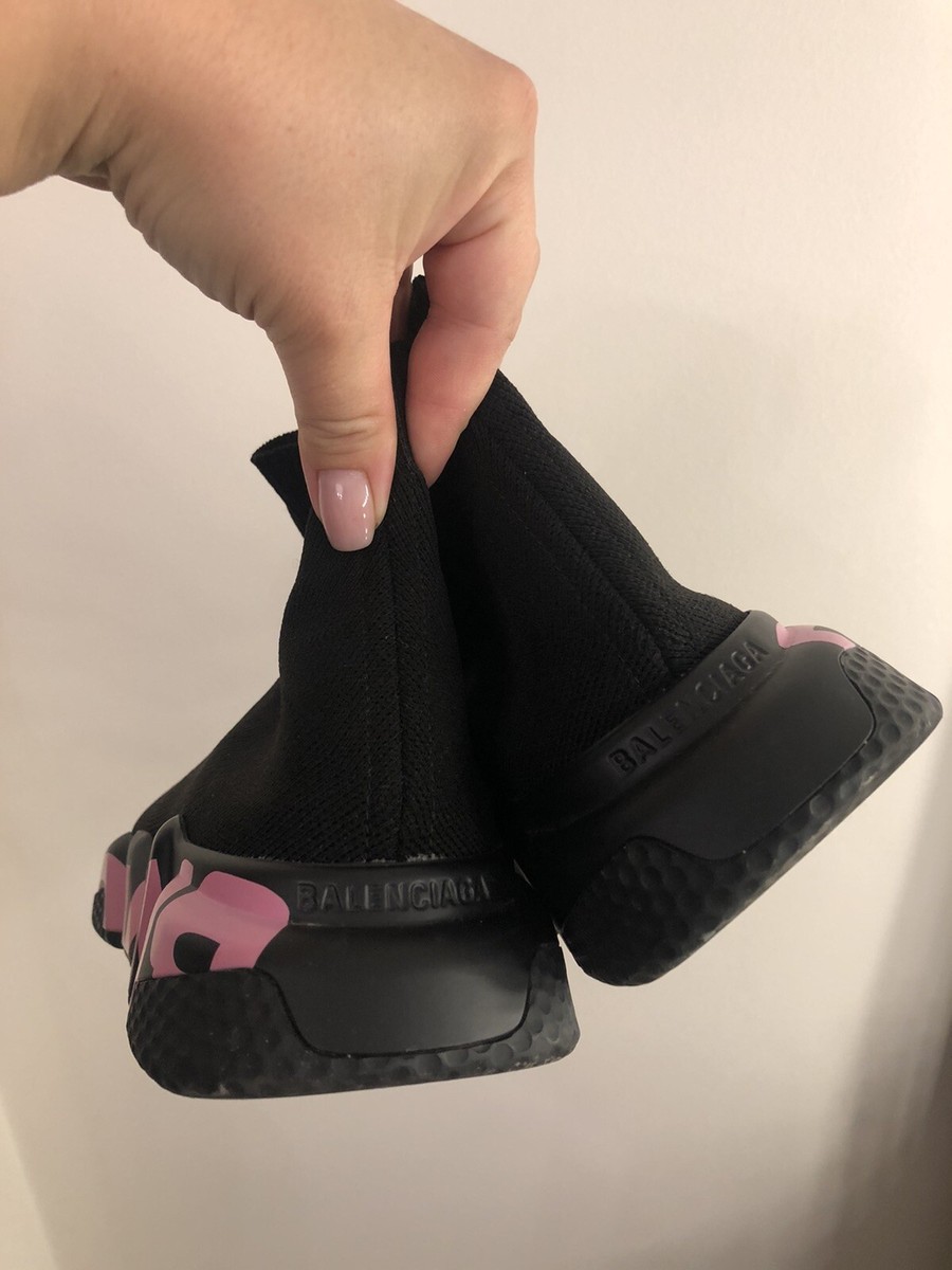 Balenciaga Sock Trainers Black With Pink Graffiti UK5 | eBay