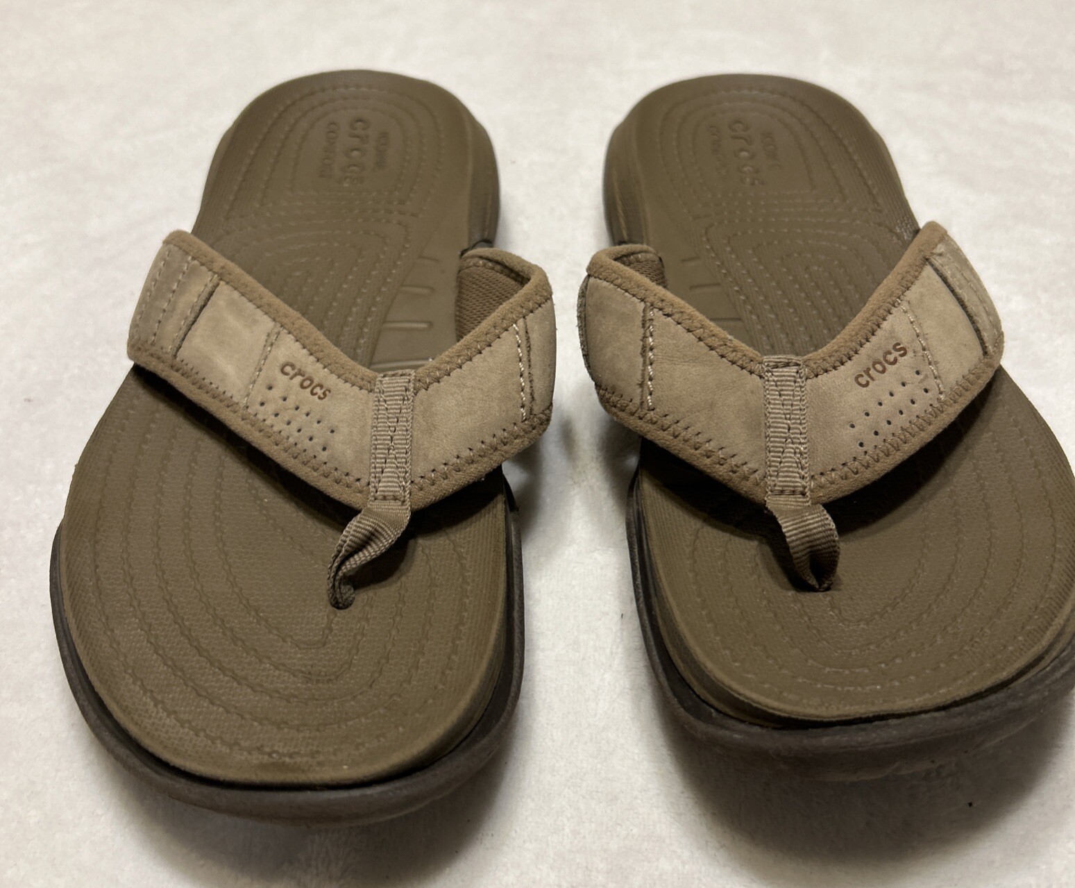 Crocs Flip Flops Sandals Mens Size 9 Swiftwater Wave Brown Rubber Iconic Slip On-image