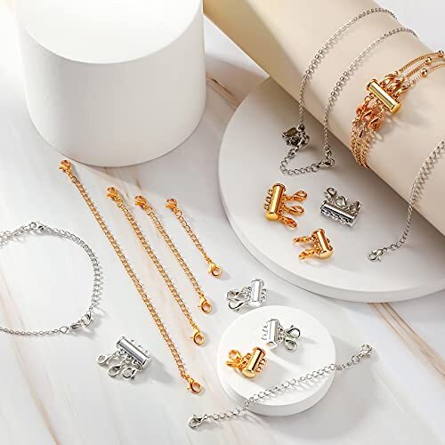 12 Pieces Necklace Layering Clasp Necklace Connector Slide Clasp Gold, Silver - Picture 6 of 7