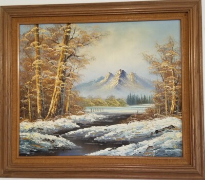 G. WHITMAN Mountain Winter Scene Oil Painting On Canvas 24