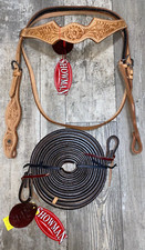 NWT SHOWMAN ARGENTINA COW LEATHER HEADSTALL  8' SPLIT REINS HORSE SIZE 12865