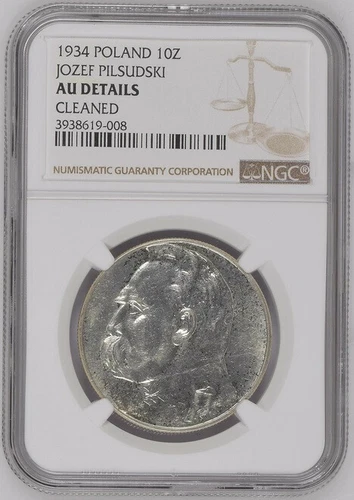 10 ZLOTYCH 1934 POLAND NGC AU DETAILS CLEANED