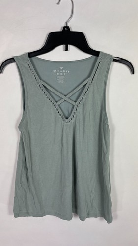 Top sin mangas American Eagle Outfitter para mujer suave y sexy cuello en V talla S verde.