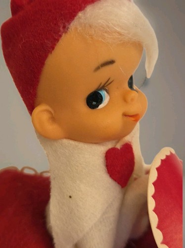 Cuscino Vintage Pixie Elfo Ginocchiera "Be My Valentine" Ornamento Giappone Anni 60 MCM 4"T - Foto 7 di 10
