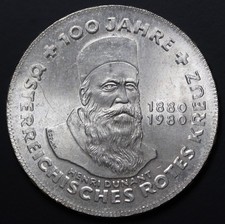 1980 Austria 500 Schilling, Austrian Red Cross- Silver Coin KM# 2950 Unc