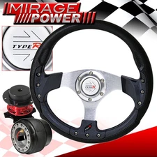 Carbon Fiber Inner Trim Pvc Steering Wheel + Red Quick Release For 90-93 Accord