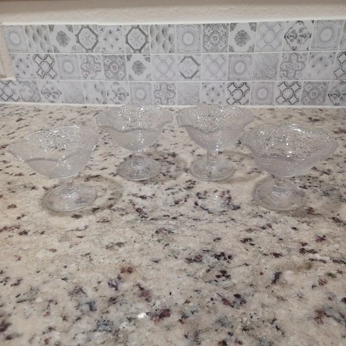 Clear Crackle Depression Ruffle Rim Sherbet Dishes L.E. Smith Set of 4