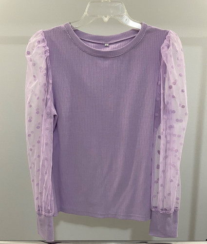 SHEIN Lavender Swiss Dot Blouse with Stretch + Long Sheer Sleeves Women's Medium