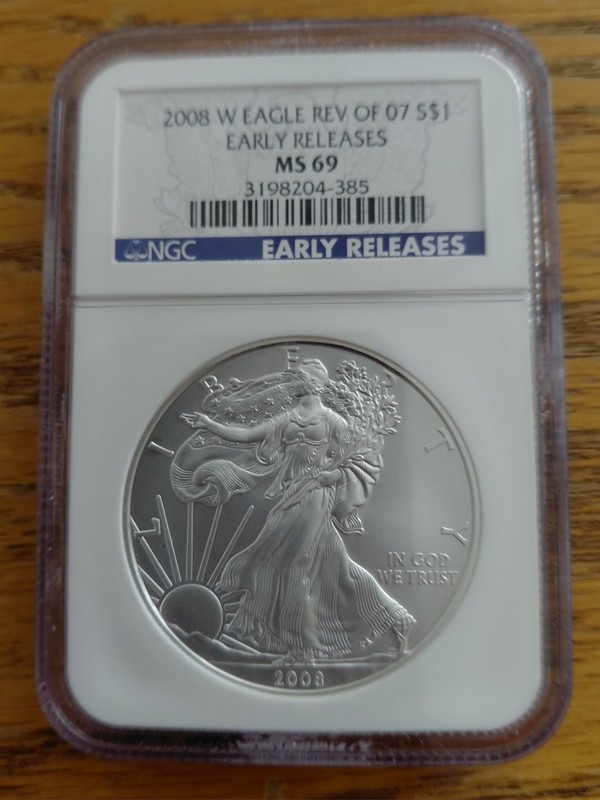 2008 W US American Silver Eagle Dollar $1 NGC MS69 REV OF 2007 GEM UNC EARLY REL