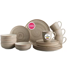 Corona 16-piece Rustic Aestethic Hand-Painted Versatile Ceramic Dinnerware Se...