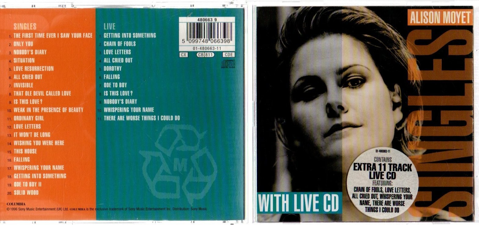 Singles by Alison Moyet (20 track CD with bonus live CD, 1999)