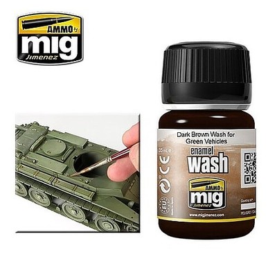 AM Dark Brown Wash for Green Vehicles Enamel 35ml Bottle - Hobby and Model