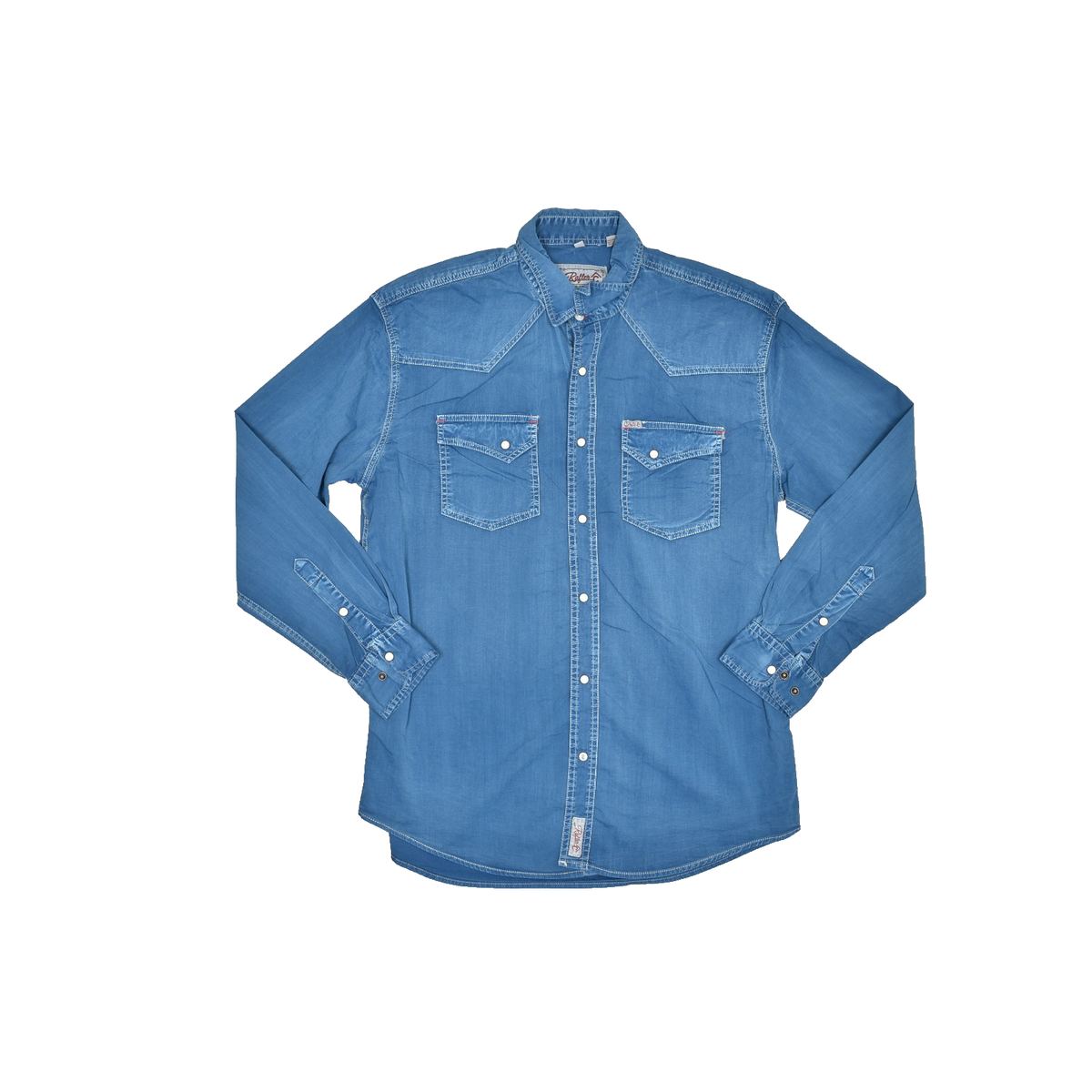 Rafter C Cowboy Collection Mens Blue Denim Pearl Snap Shirt Size