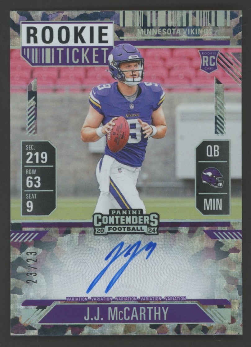 2024 Contenders Caracked Ice Ticket Variation JJ McCarthy RC ON CARD AUTO 23/23