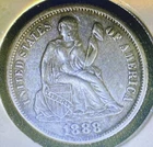 1888 Seated Liberty Dime 90% Silver 10C AU/BU gem
