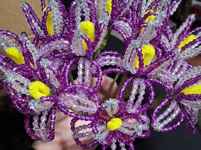 SPECIAL ORDER Petite Beaded Iris Flower-Light and Dark Amethyst Fleur-de-Lis