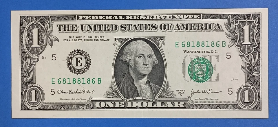 E68188186B $1 RADAR Fancy Serial Number One Dollar Bill 2003A Note - Image 2 of 3