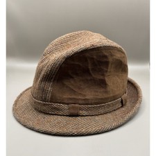 Vintage Stetson Fedora Hat Brown Tweed Wool Suede Panel Satin Lined Size 7.5 USA