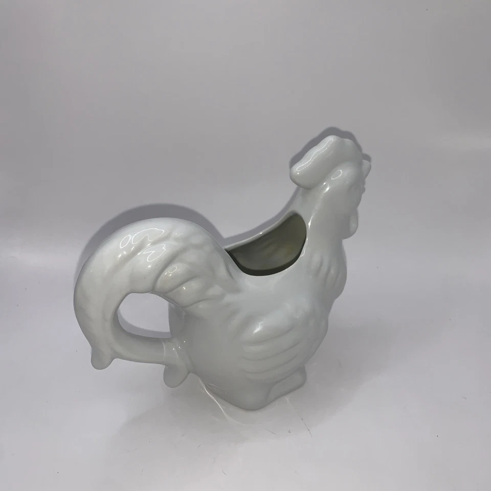 陶瓷光泽白色公鸡奶牛农舍装饰 5 英寸家居必需品 — 第 4/4 张图片