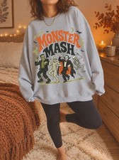 Vintage Monster Sweatshirt Halloween Spooky Party Fall Season Gift