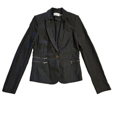 Calvin Klein Blazer Womens 6 Zipper Pocket Button Closure Black Career Jacket