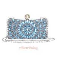 Evening Bags Rhinestone Clutch Purse Chain Strap Shoulder Bags Light Blue