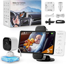 Wireless Baby Car Camera Monitor with Night Vision, 2-Way Talk, Lullabies