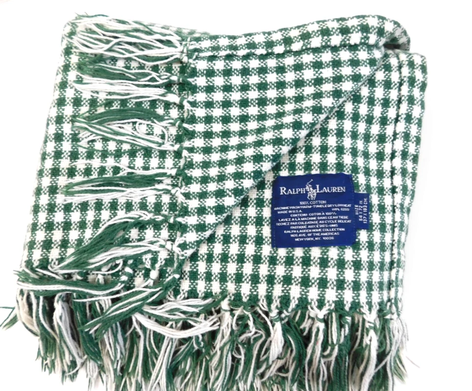 Ralph Lauren Woven Tablecloth 54"x72" Green Check & Fringe 100% Cotton USA - Image 3 of 4