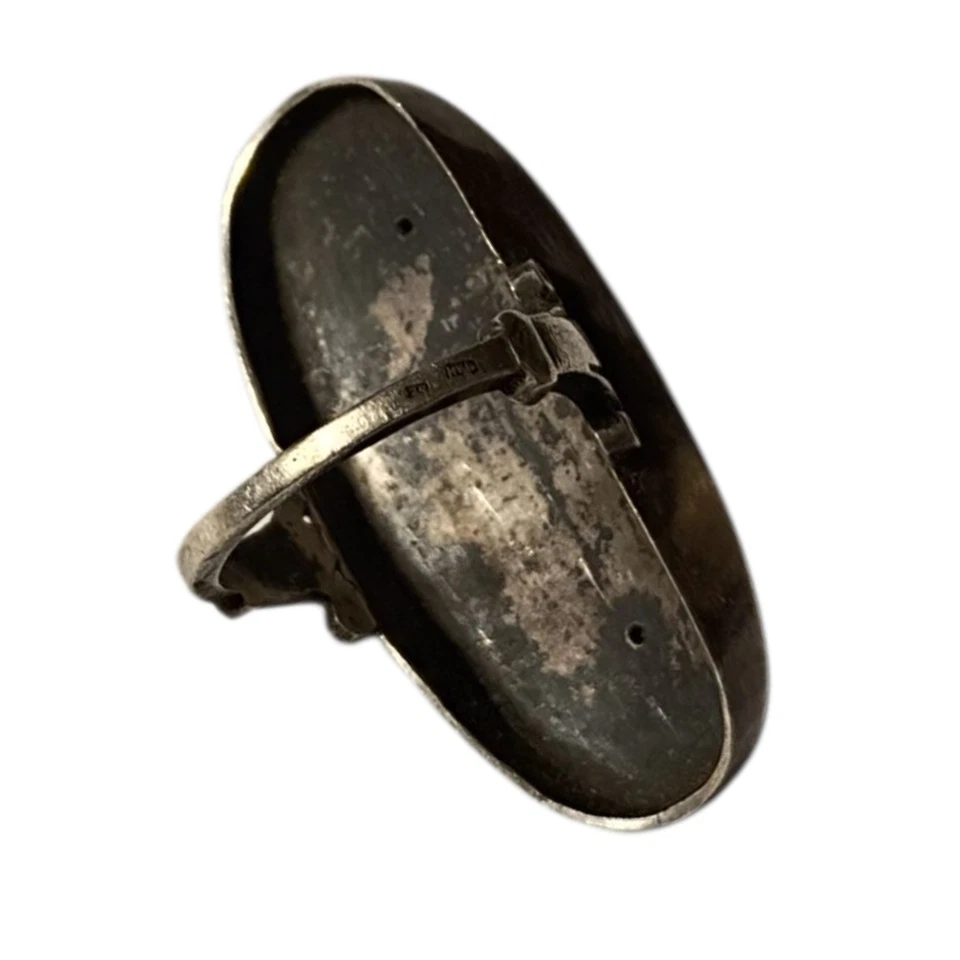 Anillo de granate con cabeza de carnero de plata de ley de era retro talla 9 Foto 2 de 4