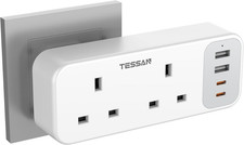 Double Plug Adaptor UK with 4 USB(2 USB C), TESSAN 2 Way Multi Plug Extension So