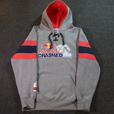 Red Bull Crashed Ice Mens Large Gray Hoodie Striped Y2k Retro Sports Hockey