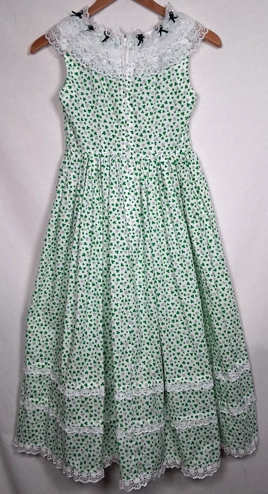 Homemade Shamrock Dress Youth Girls White Green Long Maxi Bows Lace Irish - Image 2 of 4