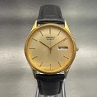 Seiko Watch Men 33mm Gold Dial Gold Tone Daydate Round 6533-8019 New Battery