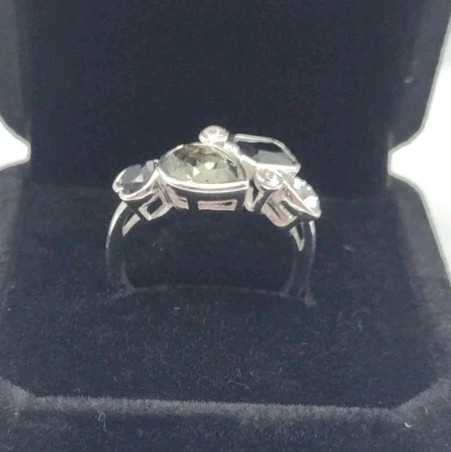 Anillo superpuesto de plata esterlina circonita cúbica citrino y ónix tamaño 7 Art Deco moderno + caja de regalo Foto 4 de 4