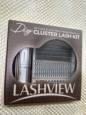 Lashview DIY Cluster Lash Kit Full Set Bond-Lock Tweezers Eyelash Extension Kit