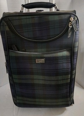 Vintage Chaps Ralph Lauren Luggage Rolling Carry On Suitcase Plaid Blue Green