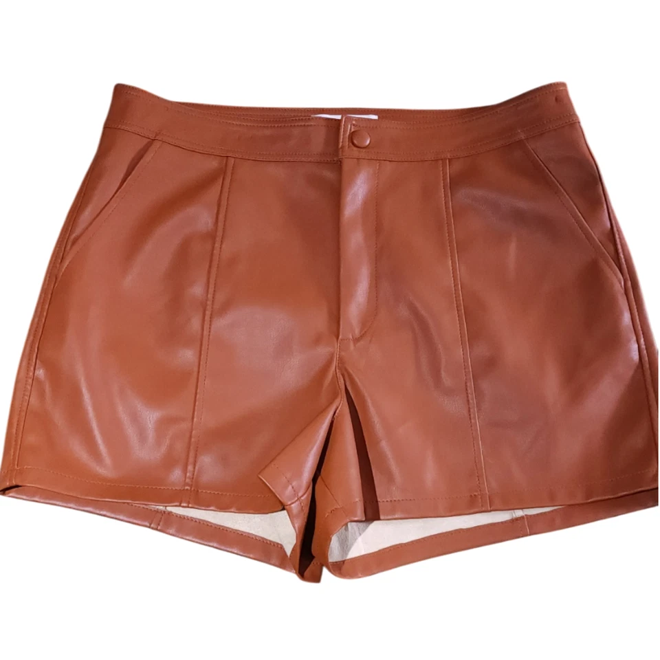 Mini Pantalones Cortos Para Mujer Anthropologie Chino Imitación Cuero EE. UU. 10 Terracota Usados en Excelente Condición Foto 3 de 4