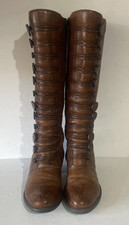 Dune Pixie D Brown Leather  Knee High Block Heel Boots Zip & Buttons Women UK 4
