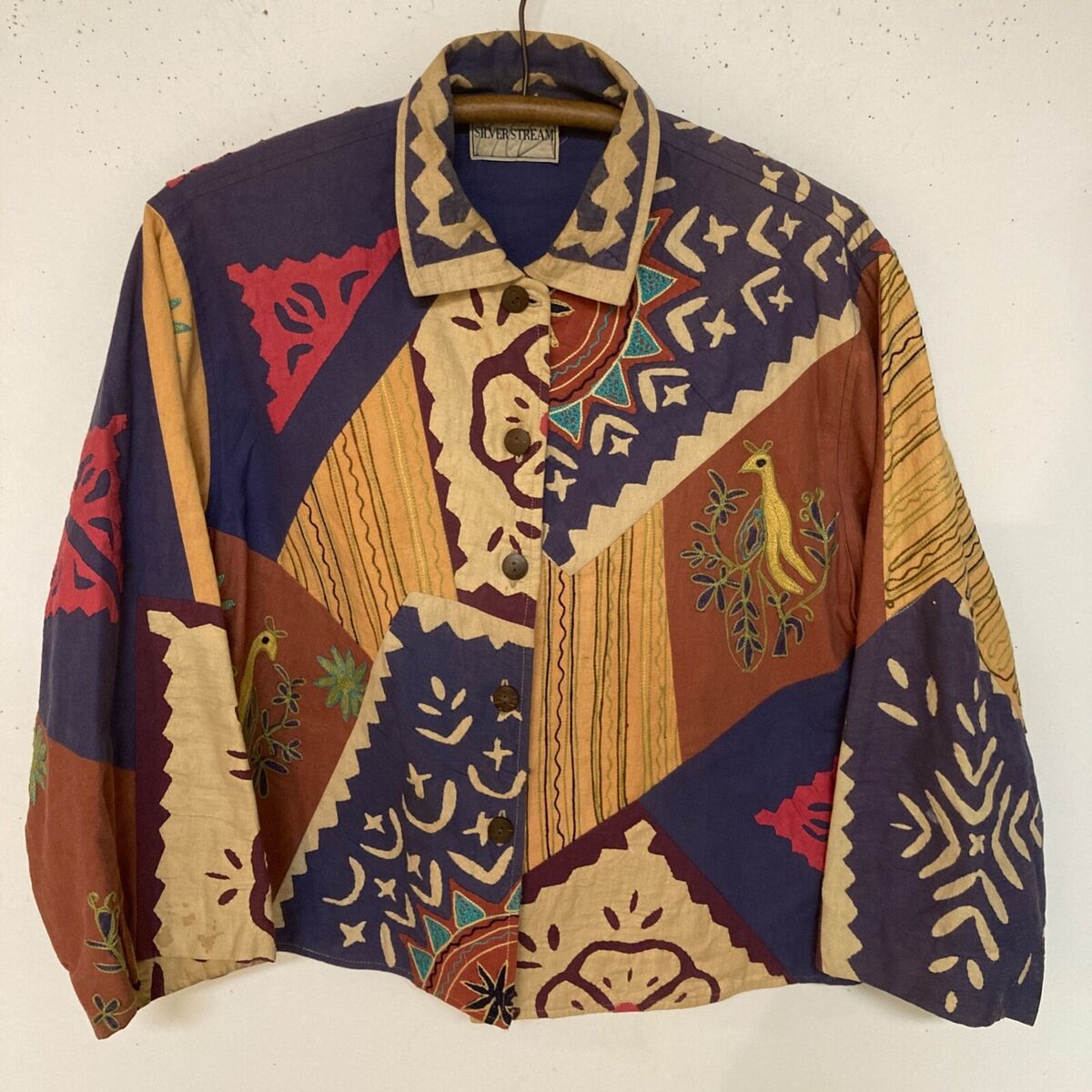 Silver Stream Vintage 80s Jacket Art To Wear Quilted & Embroidered Multicolor Silver Stream Vintage 80s Jacket Art To Wear Quilted & Embroidered Multicolor