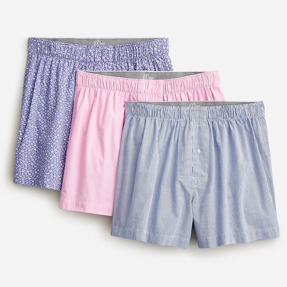 Calzoncillos boxer J Crew para hombre grandes 3 pares azules a rayas florales rosa liso Foto 4 de 4