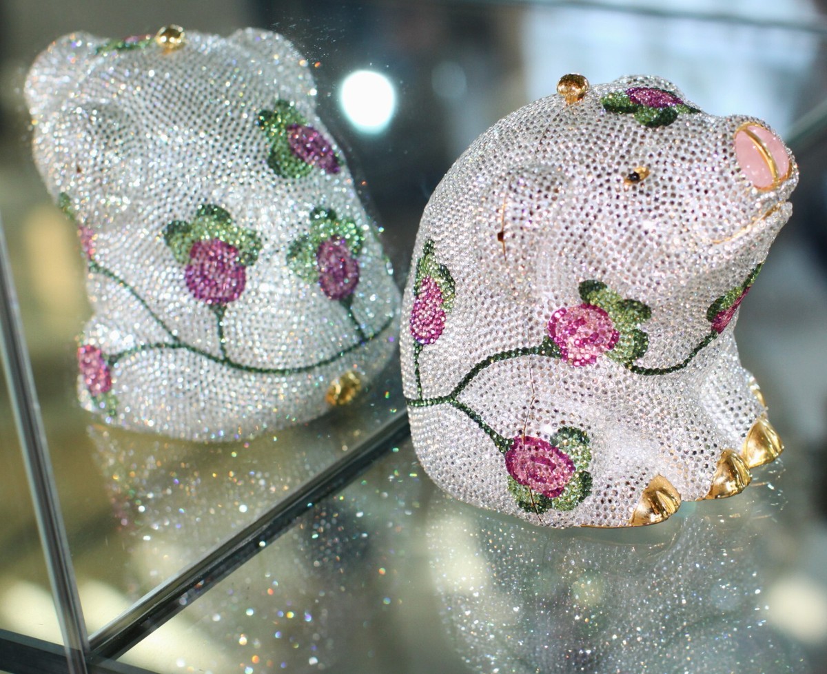 JUDITH LEIBER PERFECT PINK FLORAL PIG PIGLET SWAROVSKI CRYSTAL