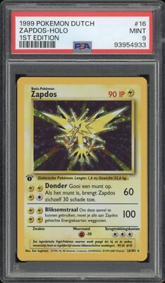 1999 Pokemon DUTCH 1st Edition Base Set Zapdos Holo 16/102 PSA 9