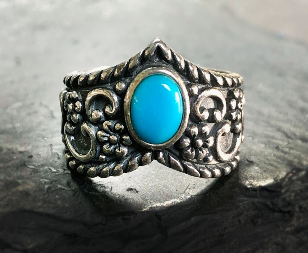 Vintage Estate Natural SLEEPING BEAUTY TURQUOISE Sterling Silver