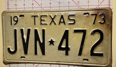 Vintage 1973 Texas License Plate JVN 472 Black Letters on White Pair