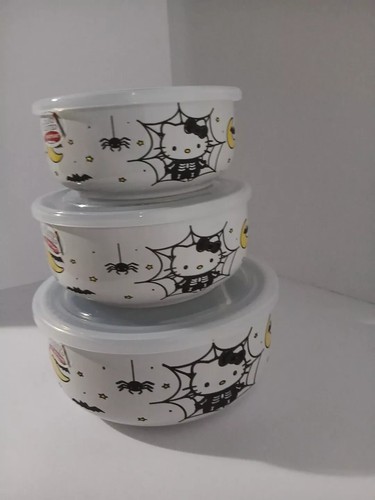 Hello Kitty Ceramic Halloween Skeleton Tupperware With Lids - Picture 3 of 4