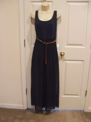 NWT love reign as you wish navy belted pleated Sheer skirt Maxi